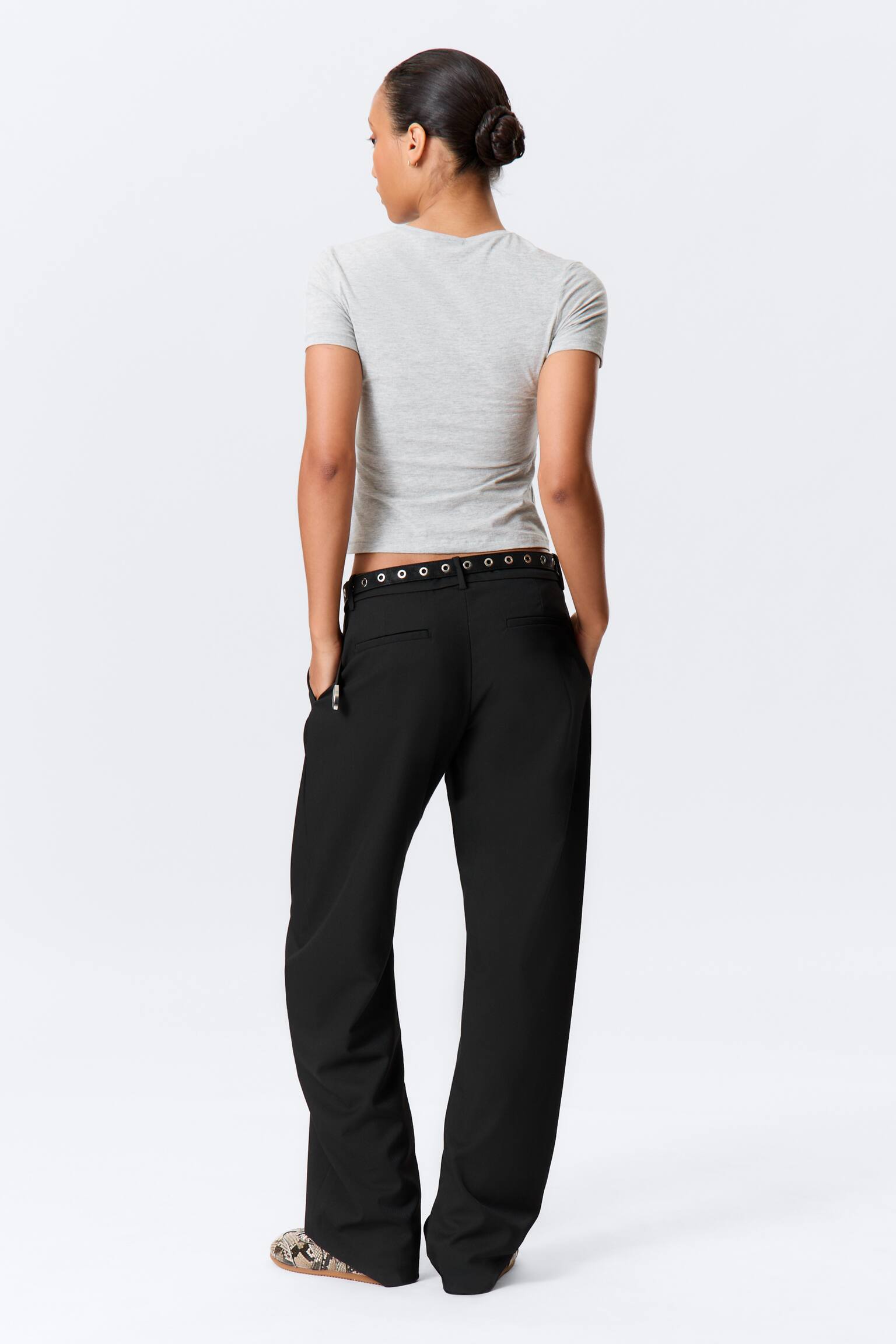 Pantalon de costume à jambes fuselées et coupe ample - Noir/Gris foncé chiné rayé - 8