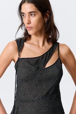 Mörkgrå - Prickar - Asymmetrisk cut-out mesh-topp - 1