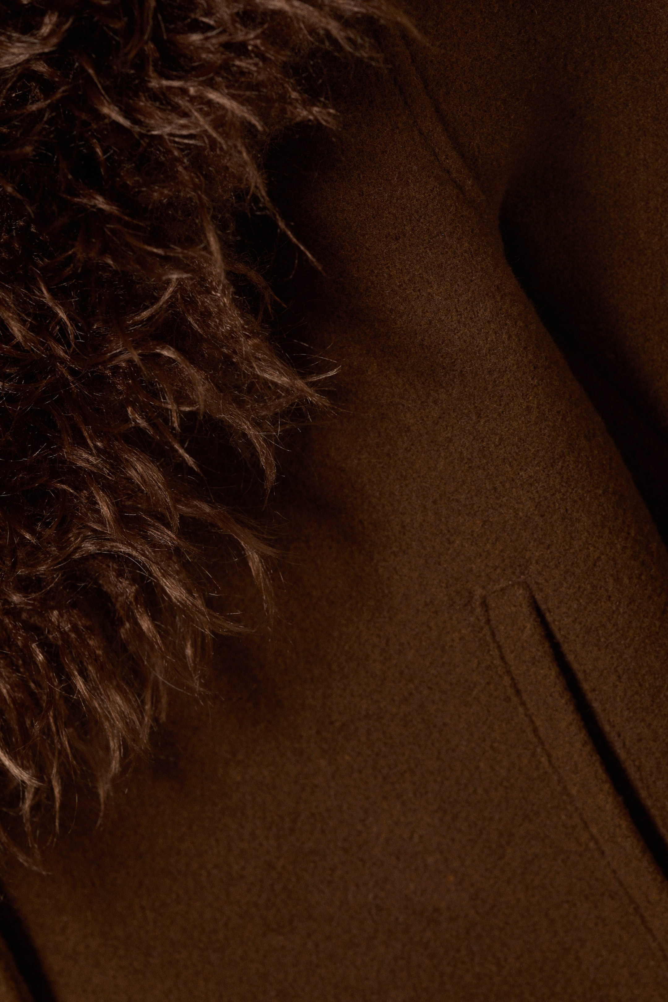 Dark Brown - Cropped Faux Fur Trim Jacket - 5