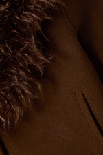 Dark Brown - Cropped Faux Fur Trim Jacket - 5