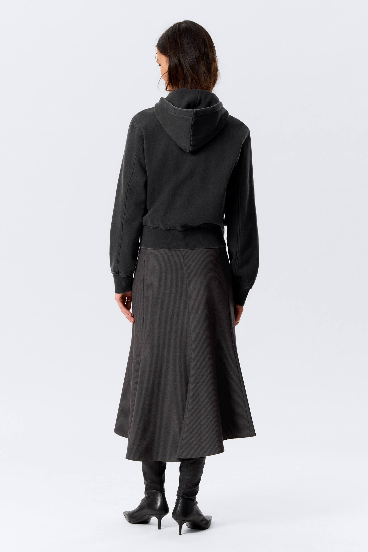 Sudadera de algodón con capucha y cremallera - Negro lavado/Rosa claro lavado - 4