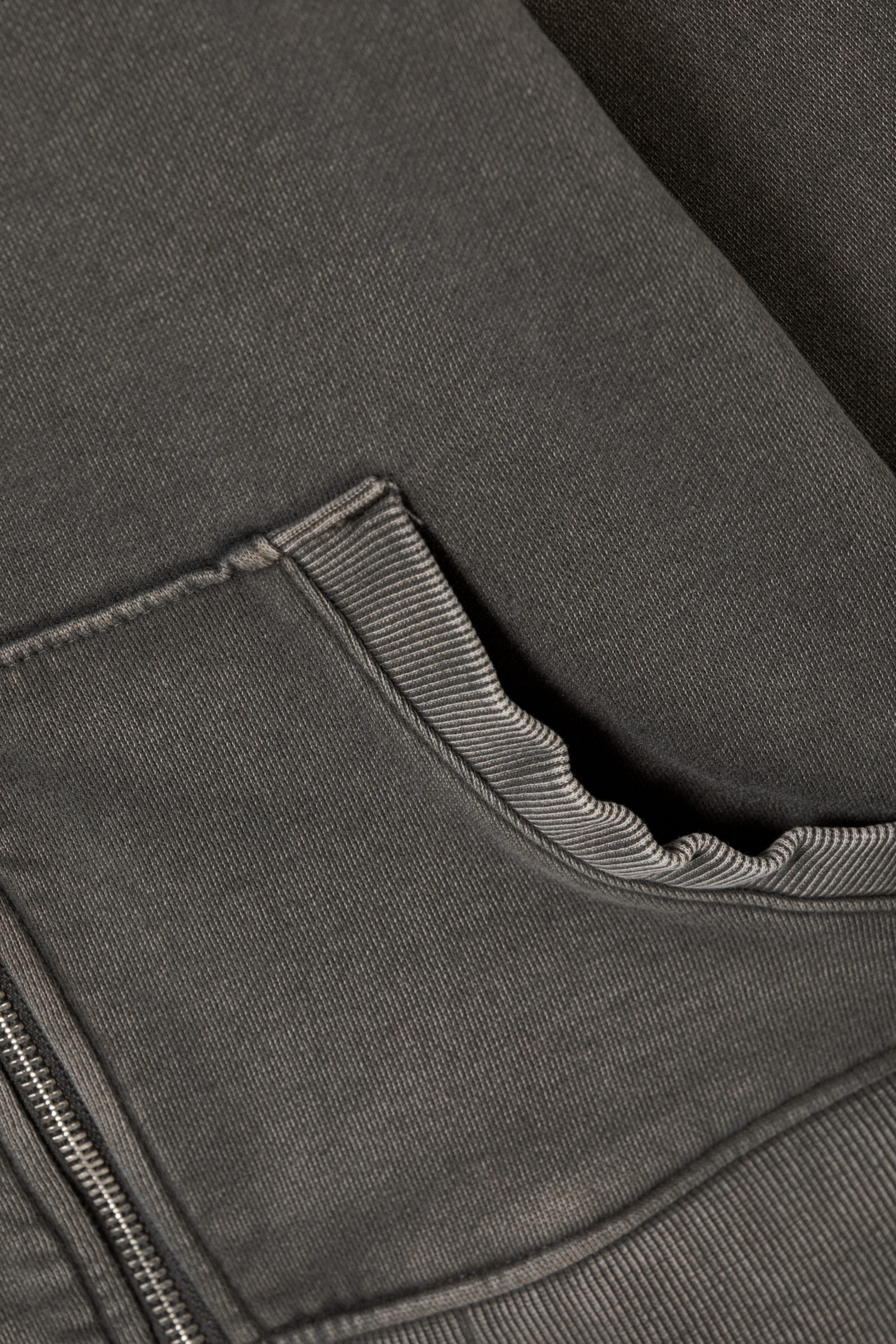 Washed Dark Grey - Fitted Funnel-Neck Zip Sweatshirt - 5