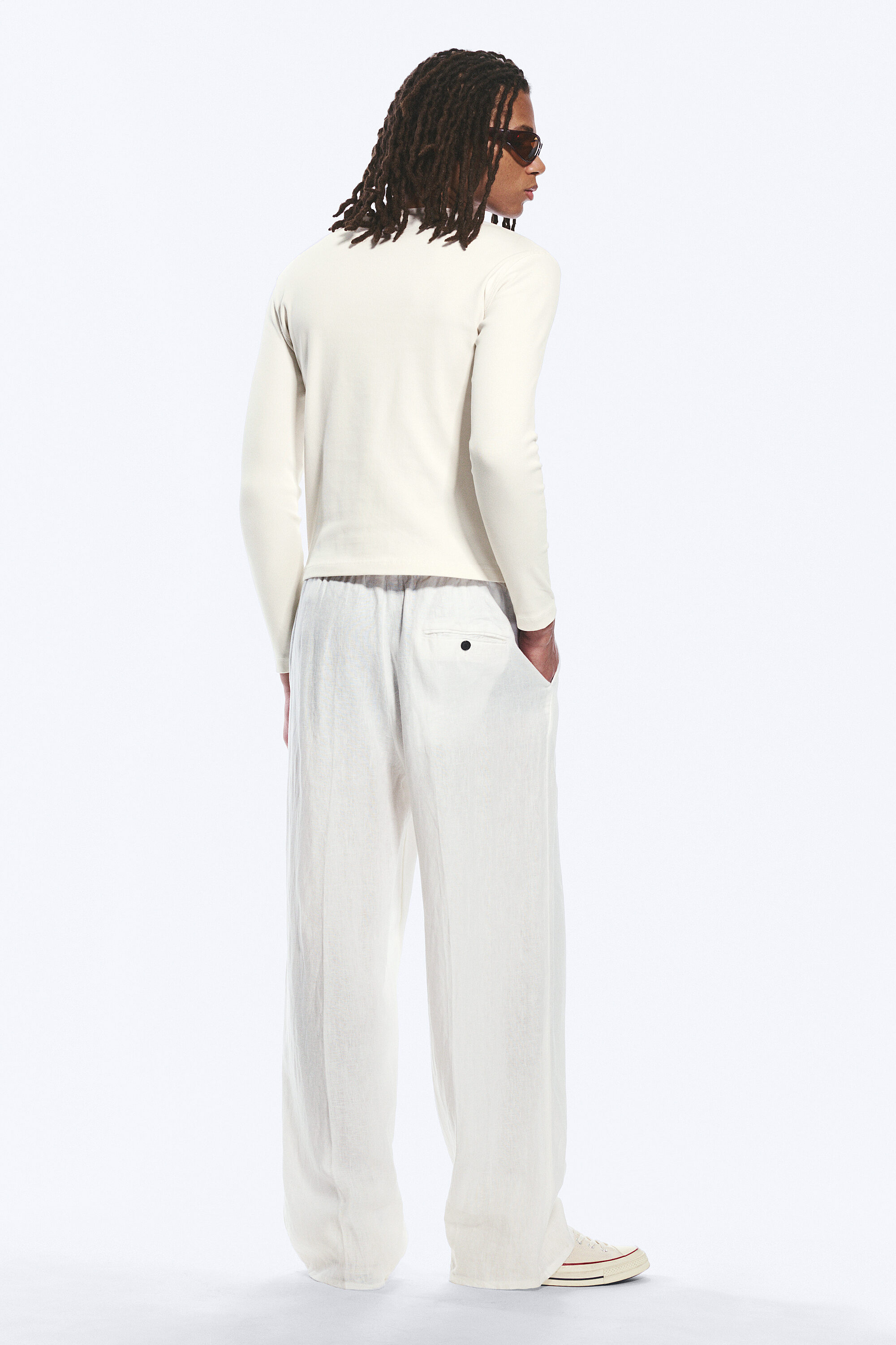 adler loose fit straight linen blend trousers - White | Weekday EU