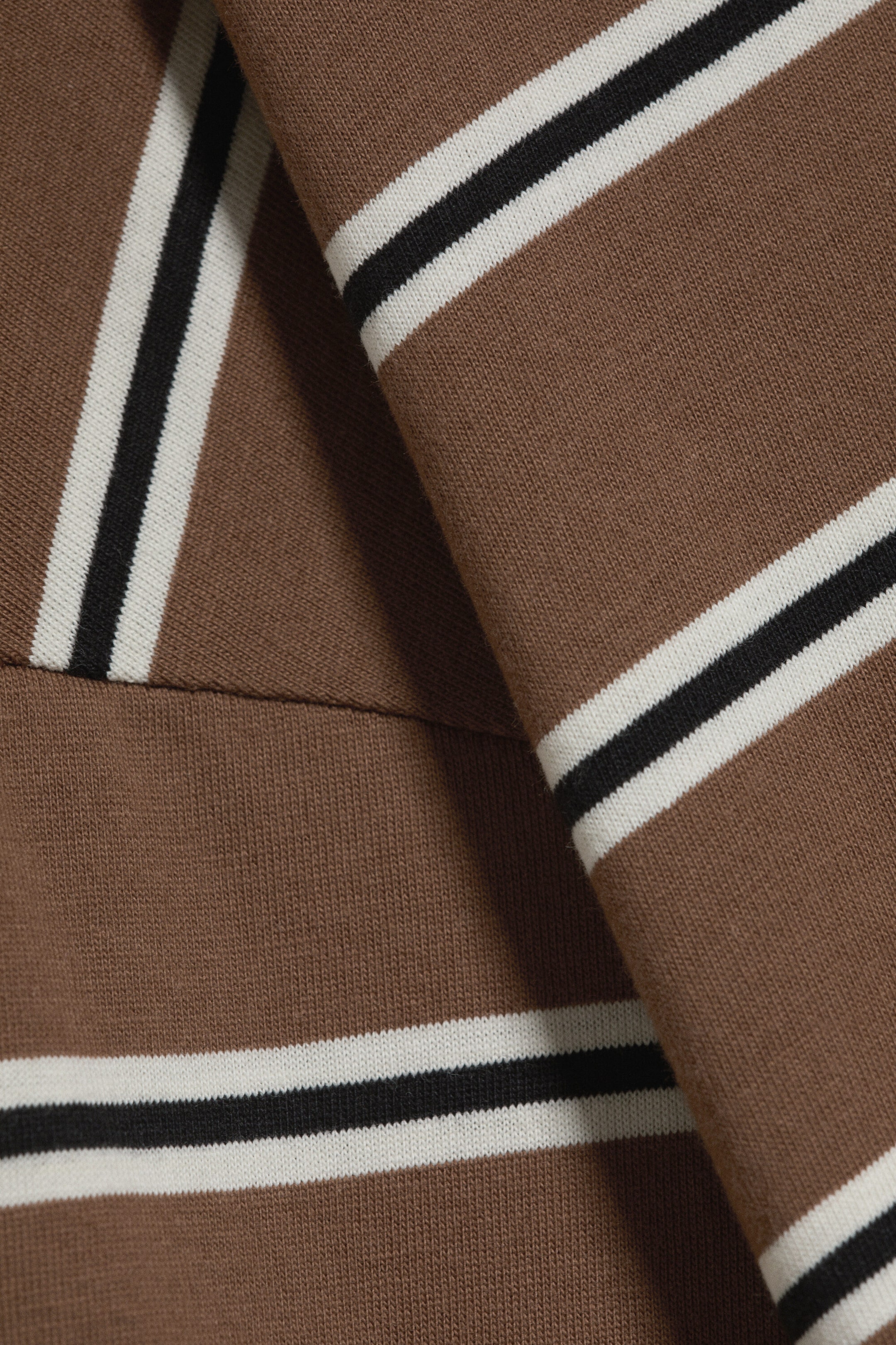 Brown/White Stripe - Long-Sleeved Cotton T-shirt - 4