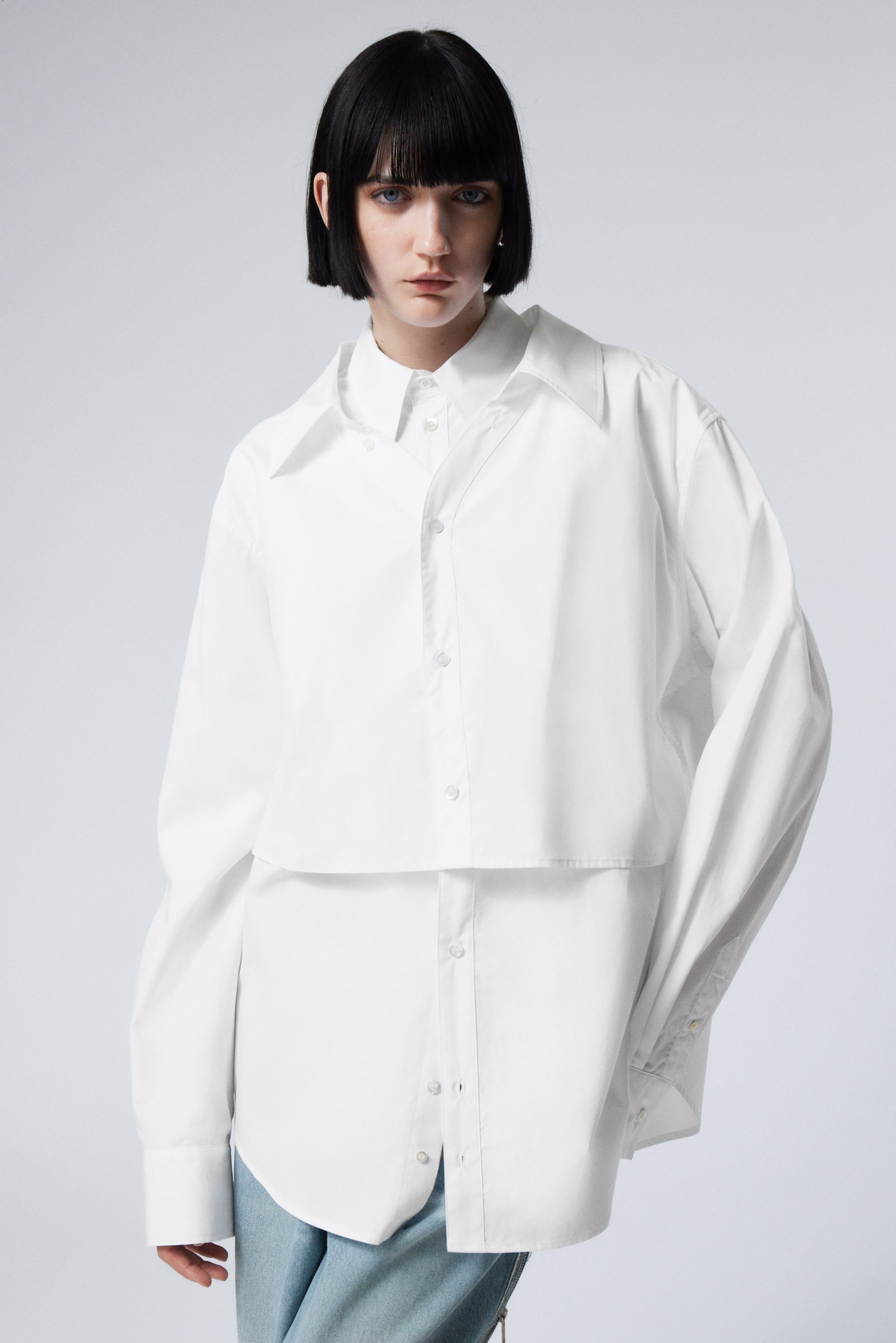White - Double-Layered Oversized Shirt - 1