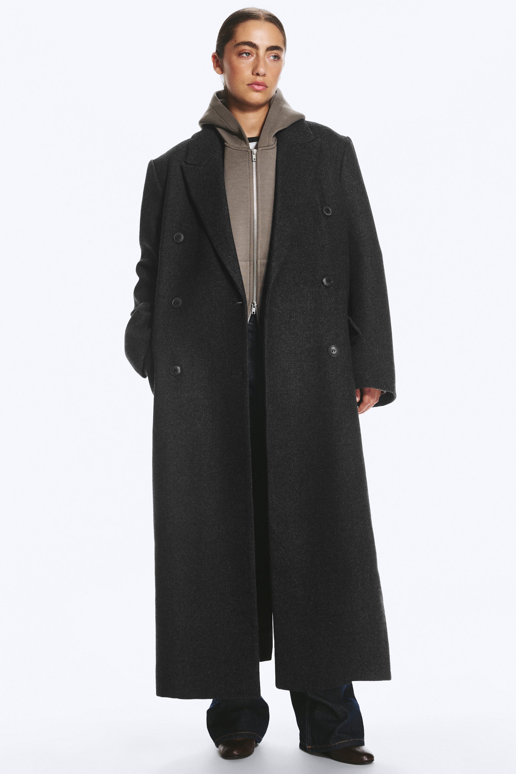 Dark Grey - Recycled Wool Blend Coat - 1