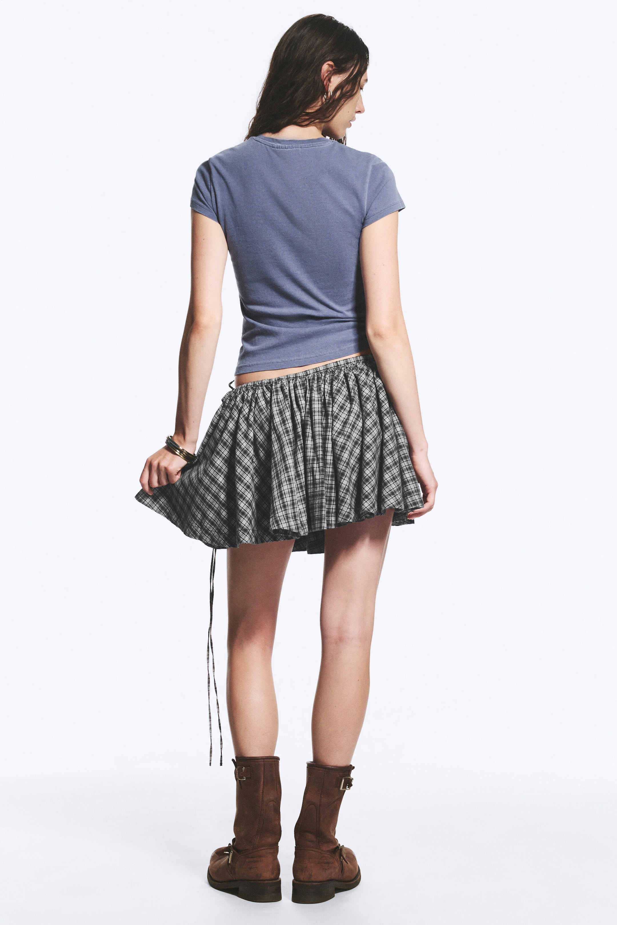 Checked Black/Grey - Drawstring mini skirt - 2