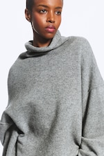 Grey Melange - Loose Wool Turtleneck Sweater - 0