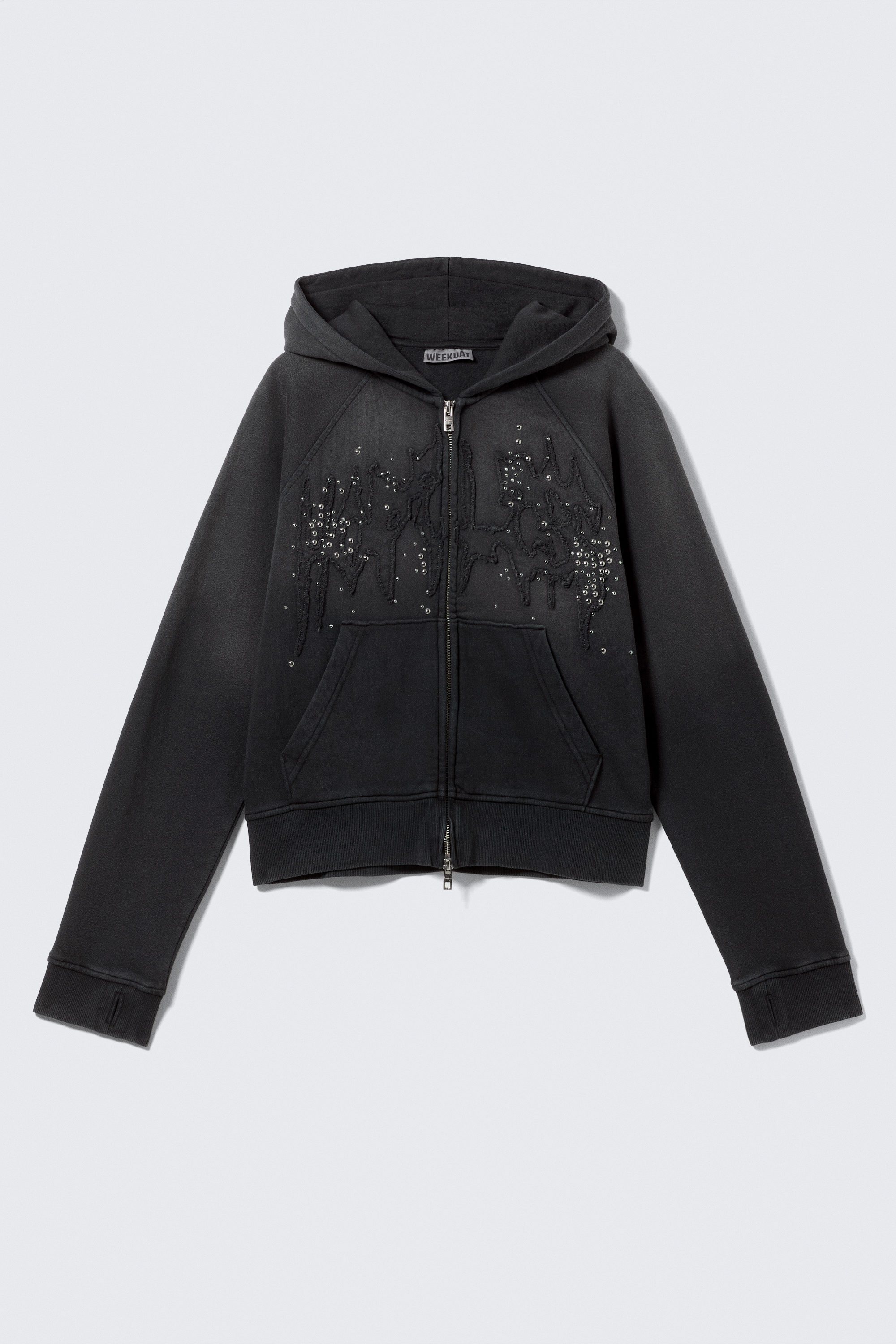 小物 graphics hooded stole slim studded graphic zip hoodie - Washed Studded Black | Weekday GB