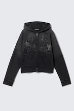 Washed Studded Black - Slim Studded Graphic Zip Hoodie - 4