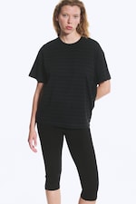 Striped Dark Blue - Relaxed Boxy Cotton T-shirt - 0