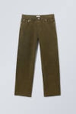 Washed Dark Khaki Green - Galaxy Loose Straight Cord Trouser - 0