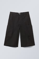 Black - Loose Ankle Length Cargo Shorts - 0