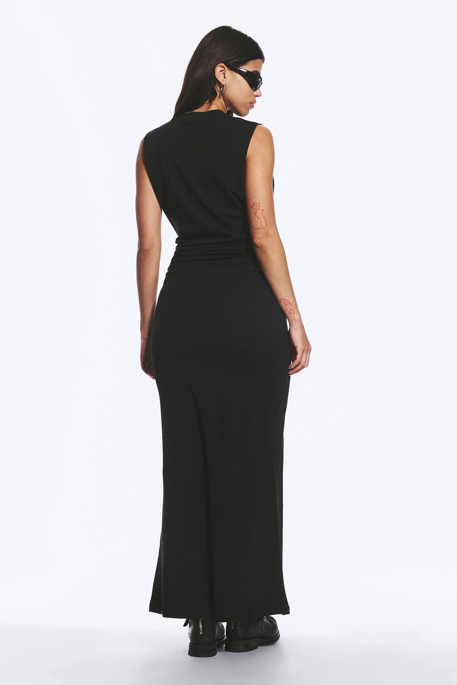 Robe longue plissée sans manches - Noir/Gris chiné - 3