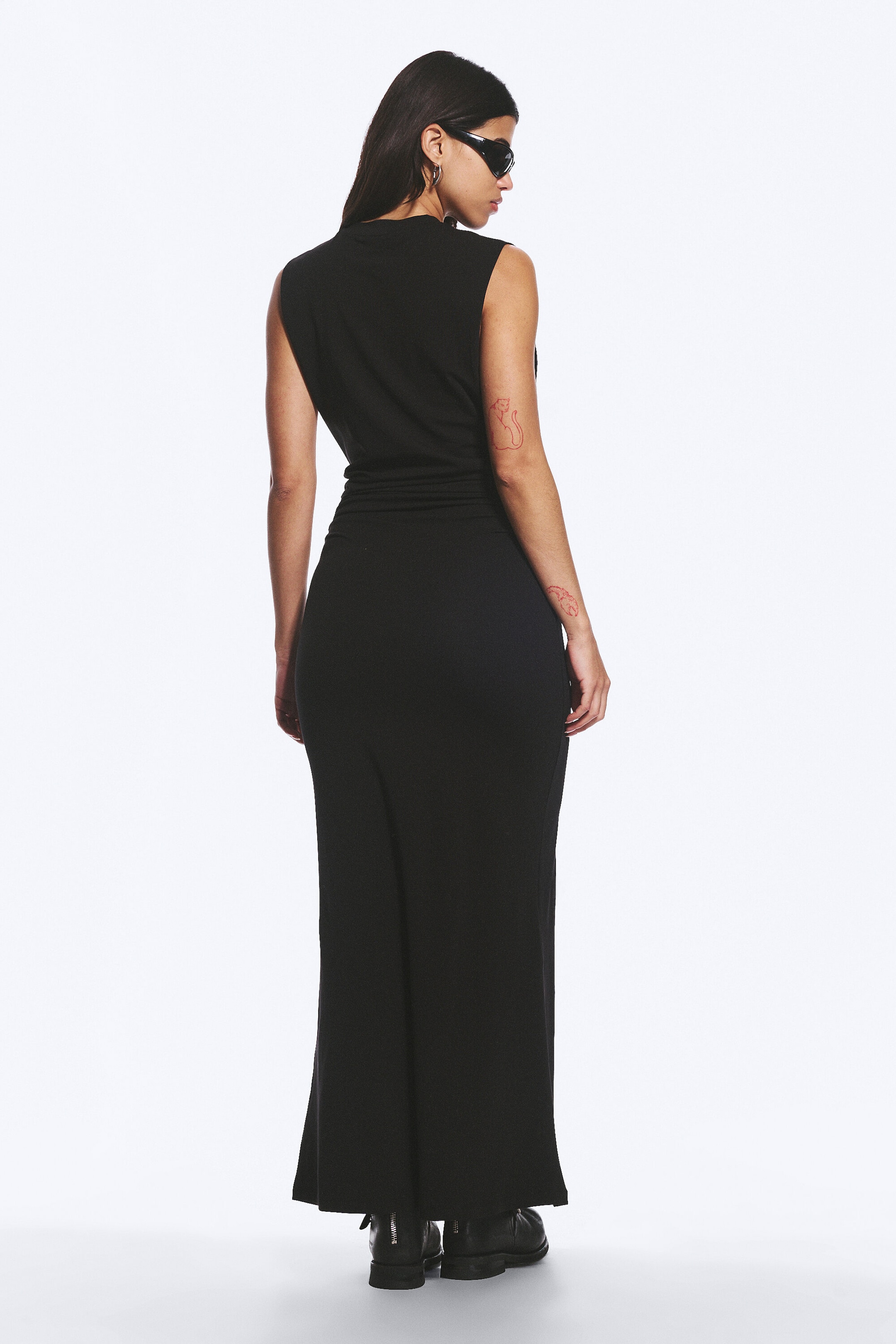 Black - Pleated Sleeveless Maxi Dress - 3