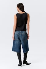 Black - Sleeveless V-neck Satin Top - 3