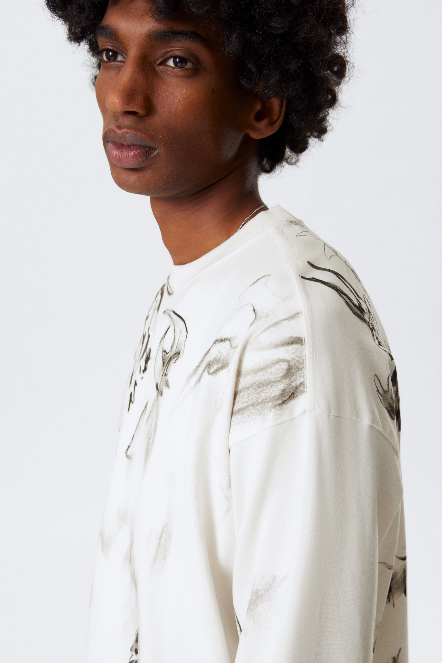 Great Boxy Graphic Long Sleeve T-shirt - Fehér - Sketch Book/Sötétszürke - Big Mess - 5