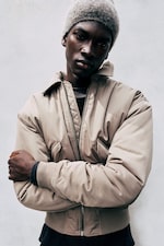 Gedecktes Taupe - Wattierte Bomberjacke aus Twill - 0