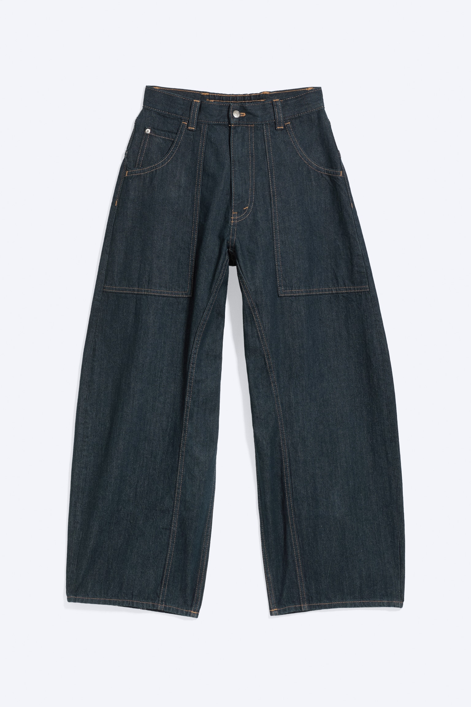 Dunno unisex løs Barrel-jeans med lavt liv - Blue Rinse – mørkeblå