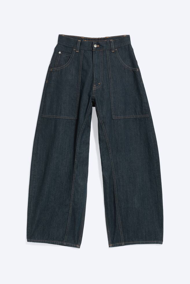 Dunno Unisex Low Rise Loose Barrel Jeans - Blue Rinse - Dark Blue - 1