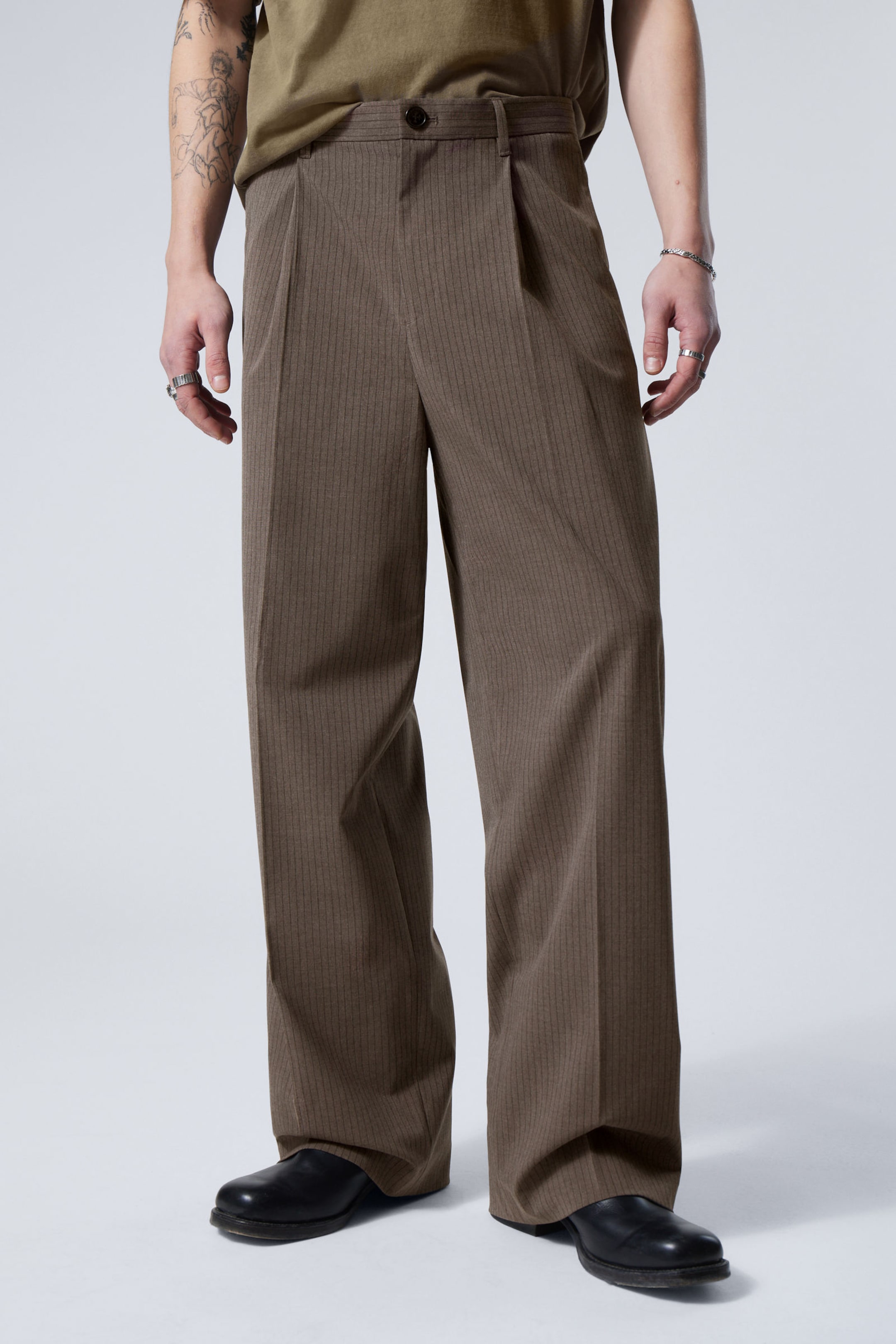 Pinstriped Dark Mole - Uno Loose Suit Trousers - 2