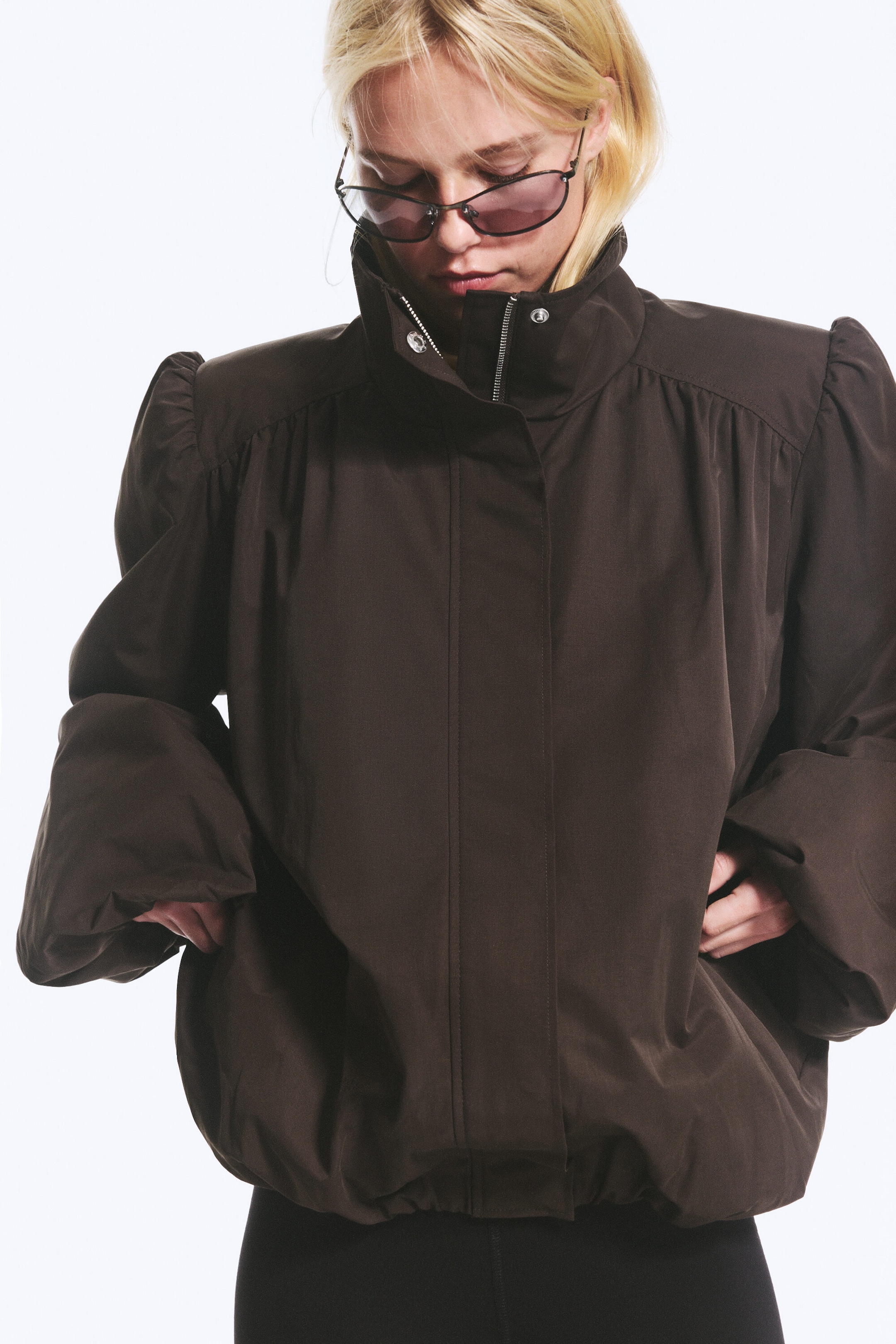 Marron foncé - Veste de survêtement oversize à col cheminée - 2