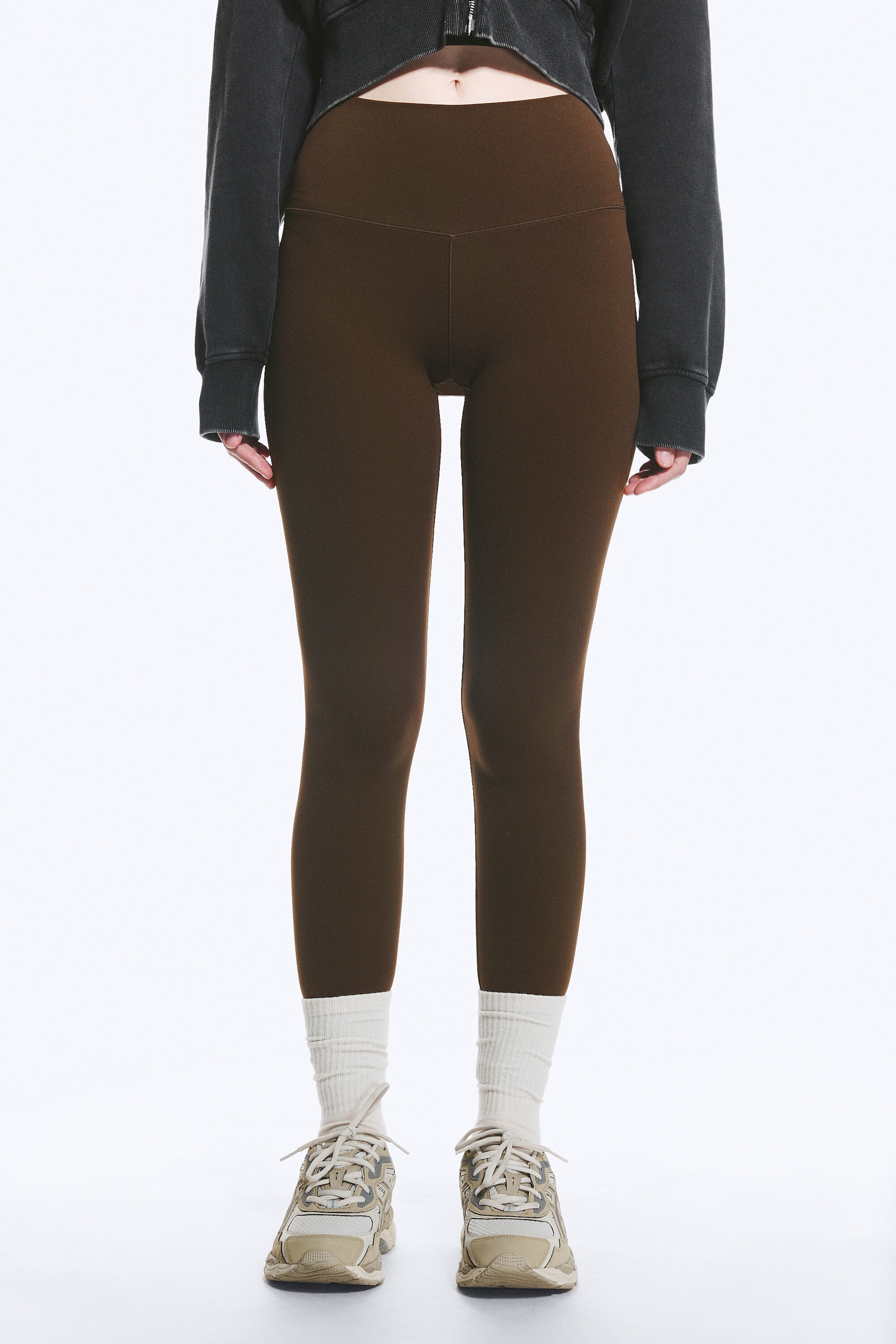 Mörkbrun - Högmidjade sporttights - 2