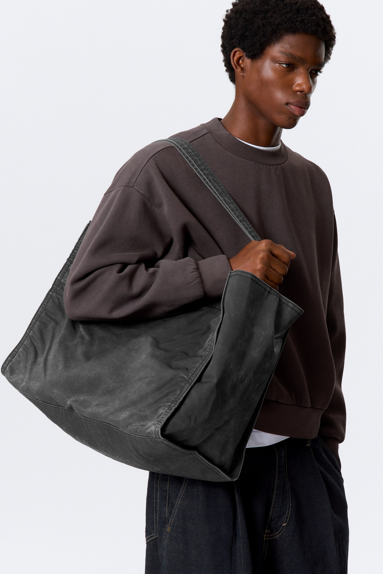 Large Washed Tote Bag - Washed Black - 5