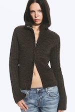 Dark Brown - Knitted zip hoodie - 0