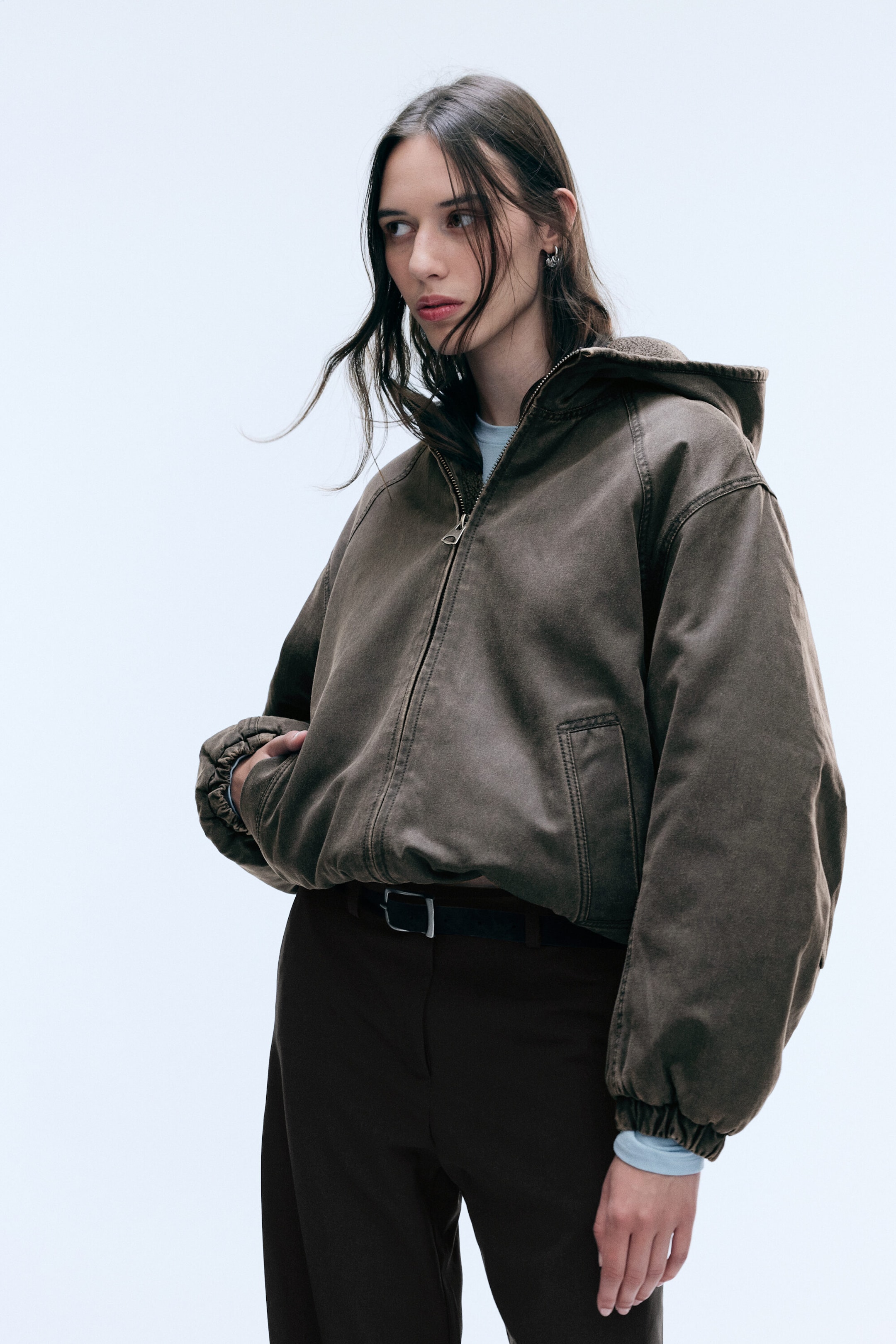 Dunkles Khakigrün - Pile Lined Hooded Jacket - 2
