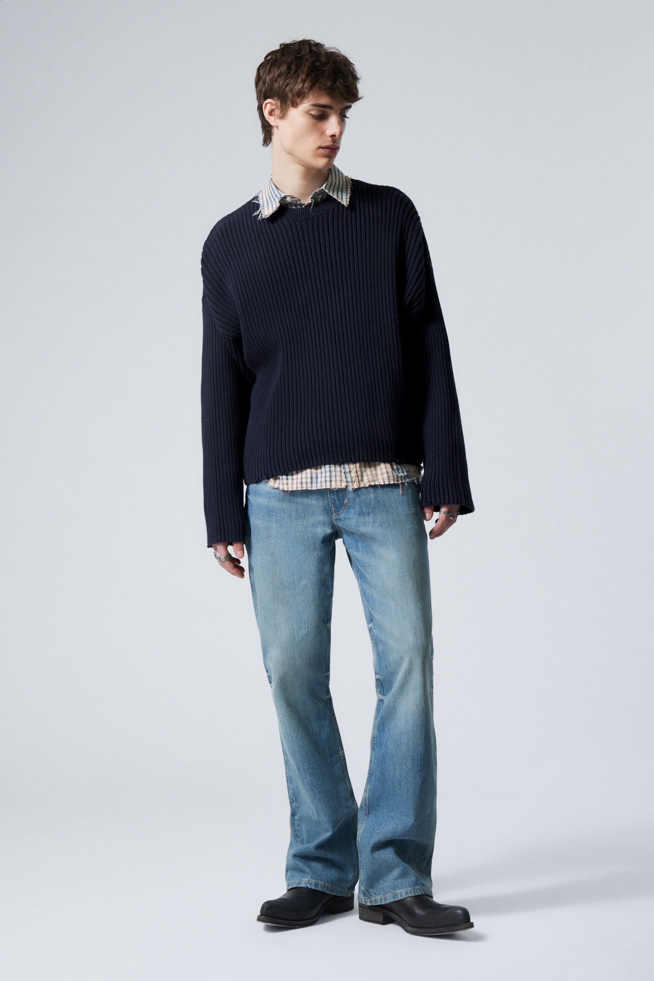 #2C303E - Loose Ribbed Cotton Sweater - 2