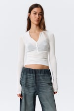 White - Slim Long-Sleeved Henley Top - 0