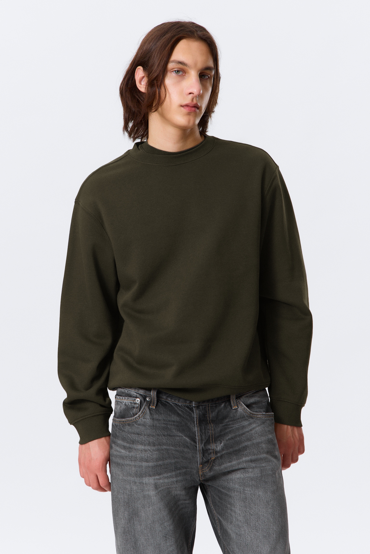 Sweatshirt Clássica - Verde-escuro/Azul-marinho/Bordeaux/Preto/Cinzento mesclado/Azul-escuro