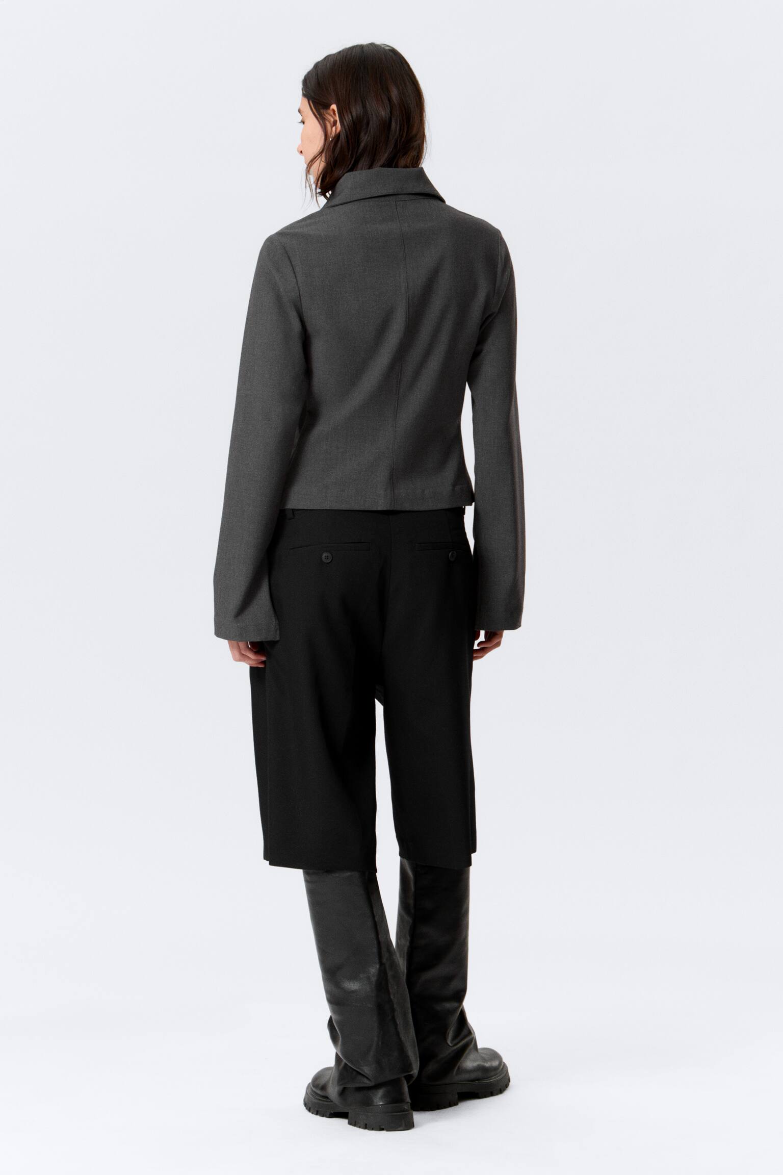 Στενό Πουκάμισο με Μακριά Μανίκια και Φερμουάρ - Σκούρο Γκρι Μελανζέ/Ριγέ Μαύρο - 4