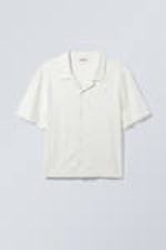 Dusty White - Loose Short Sleeve Linen Blend Shirt - 0