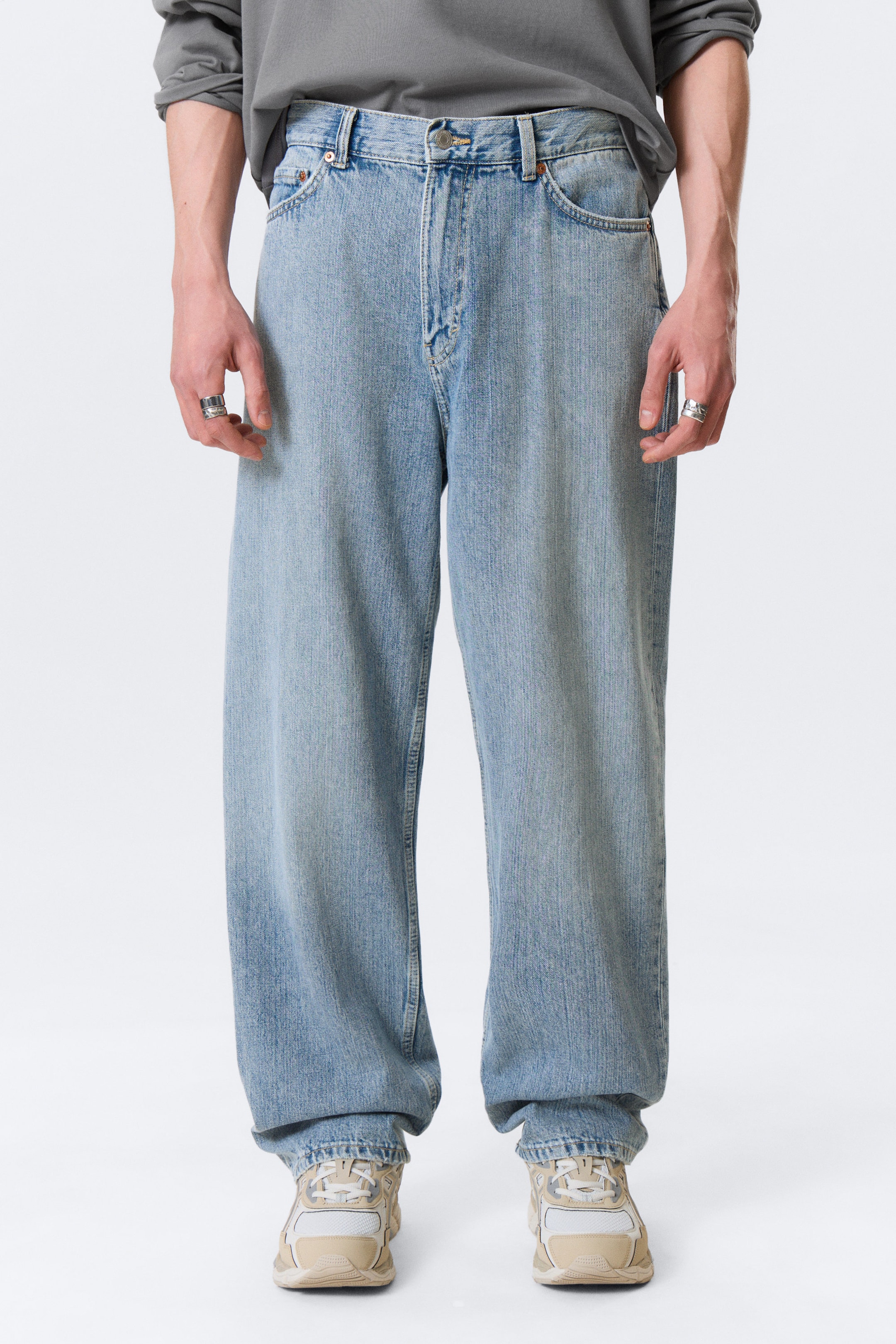 Blue Fade - Medium Blue - Galaxy Mid Rise Loose Straight Leg Unisex Jeans - 2