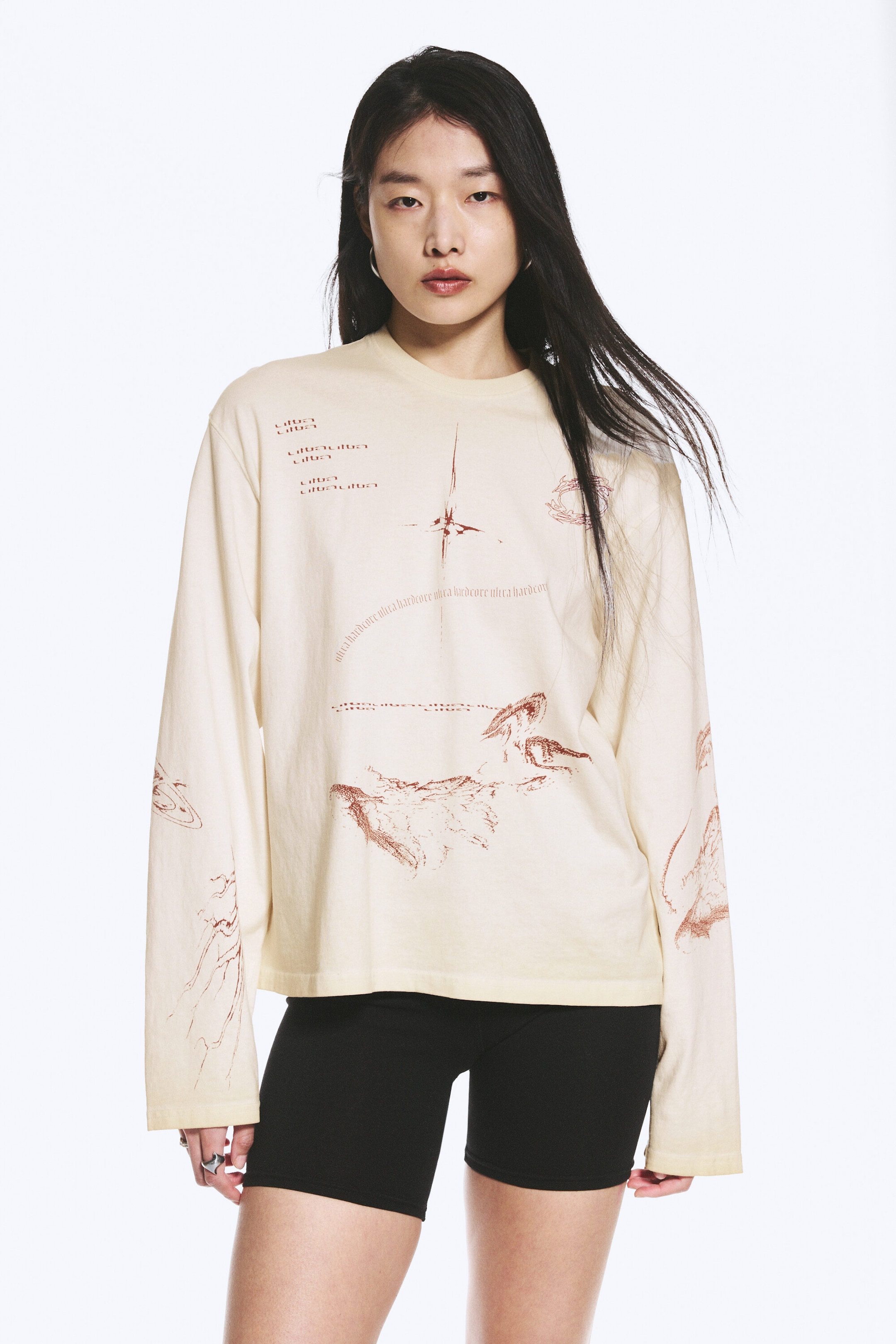 Ljusbeige - Street Print - Boxig tryckt långärmad topp - 1