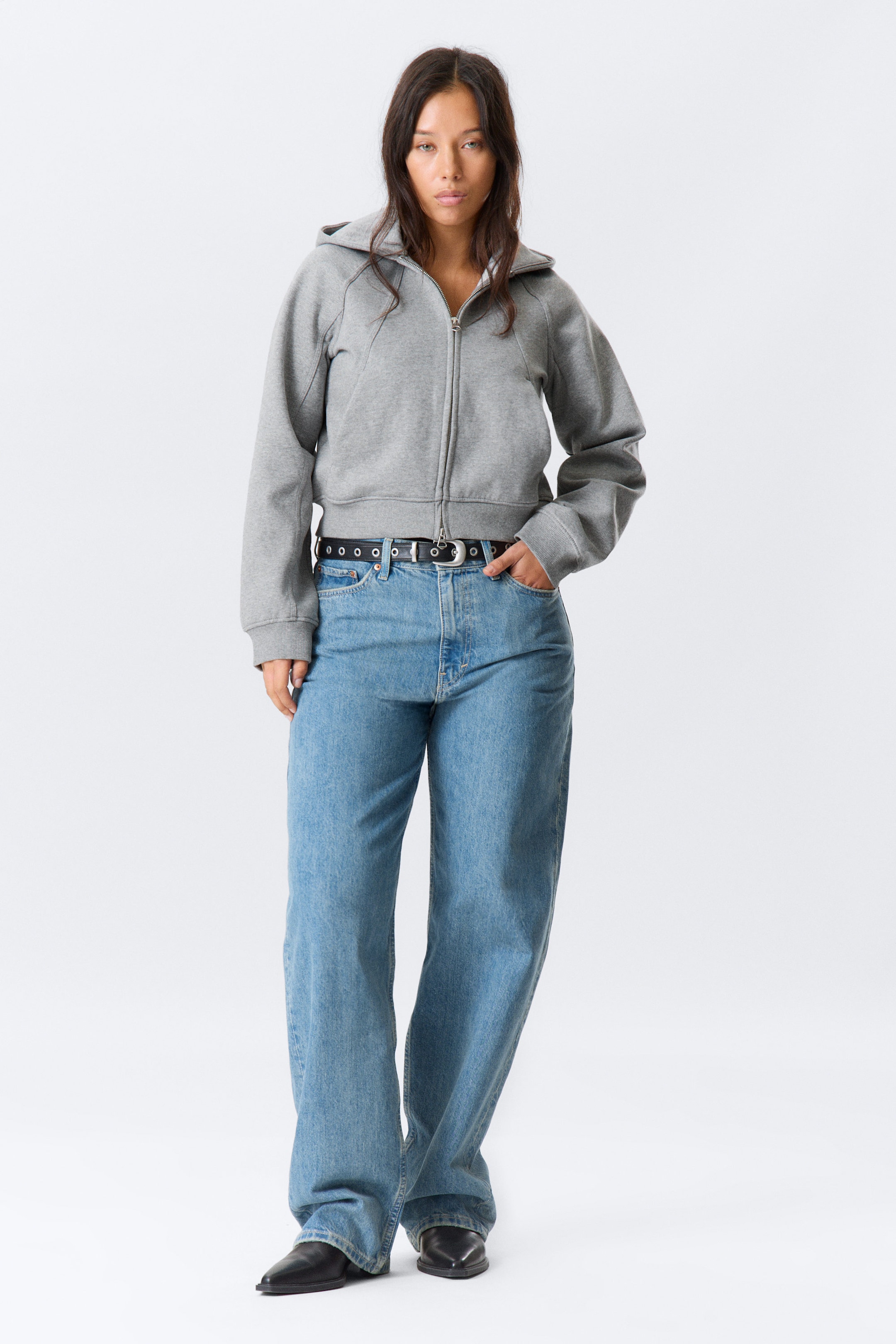 Grey Melange - Raglan-Sleeved Cutline Zip Hoodie - 2