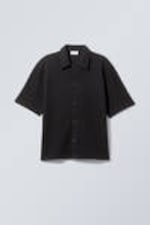 Black - Loose Structured Short Sleeve Shirt - 0