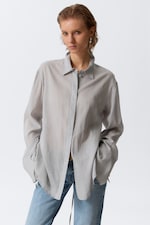 Dusty Grey - Long-Sleeved Open Back Tie Shirt - 1