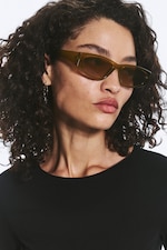 Khaki - Braune Gläser - Schmale, rechteckige Sonnenbrille - 1