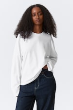 Blanc - T-shirt coton carré manches longues - 0