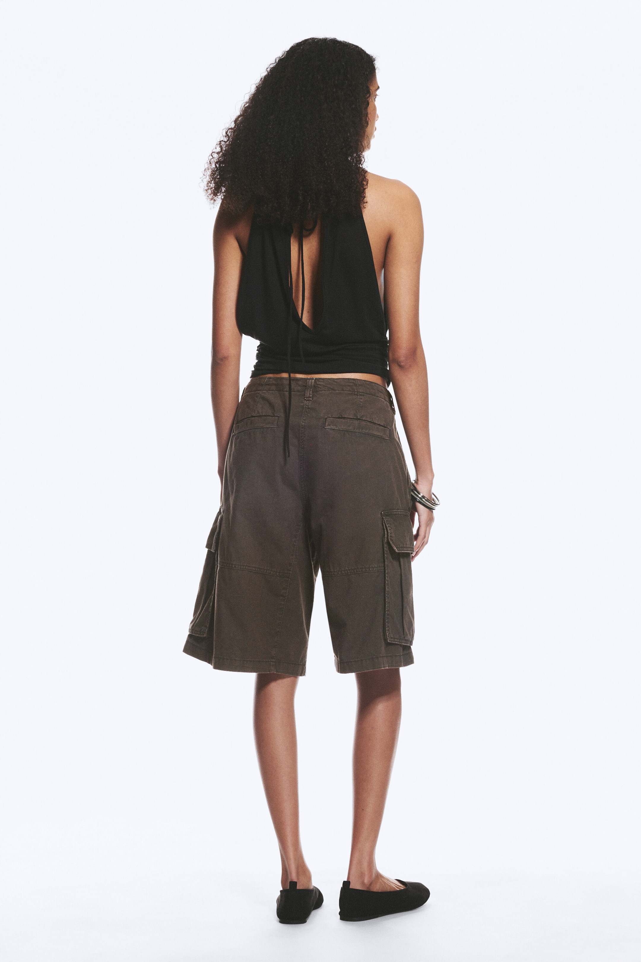 Washed Dark Grey - Loose Low Rise Cargo Shorts - 4