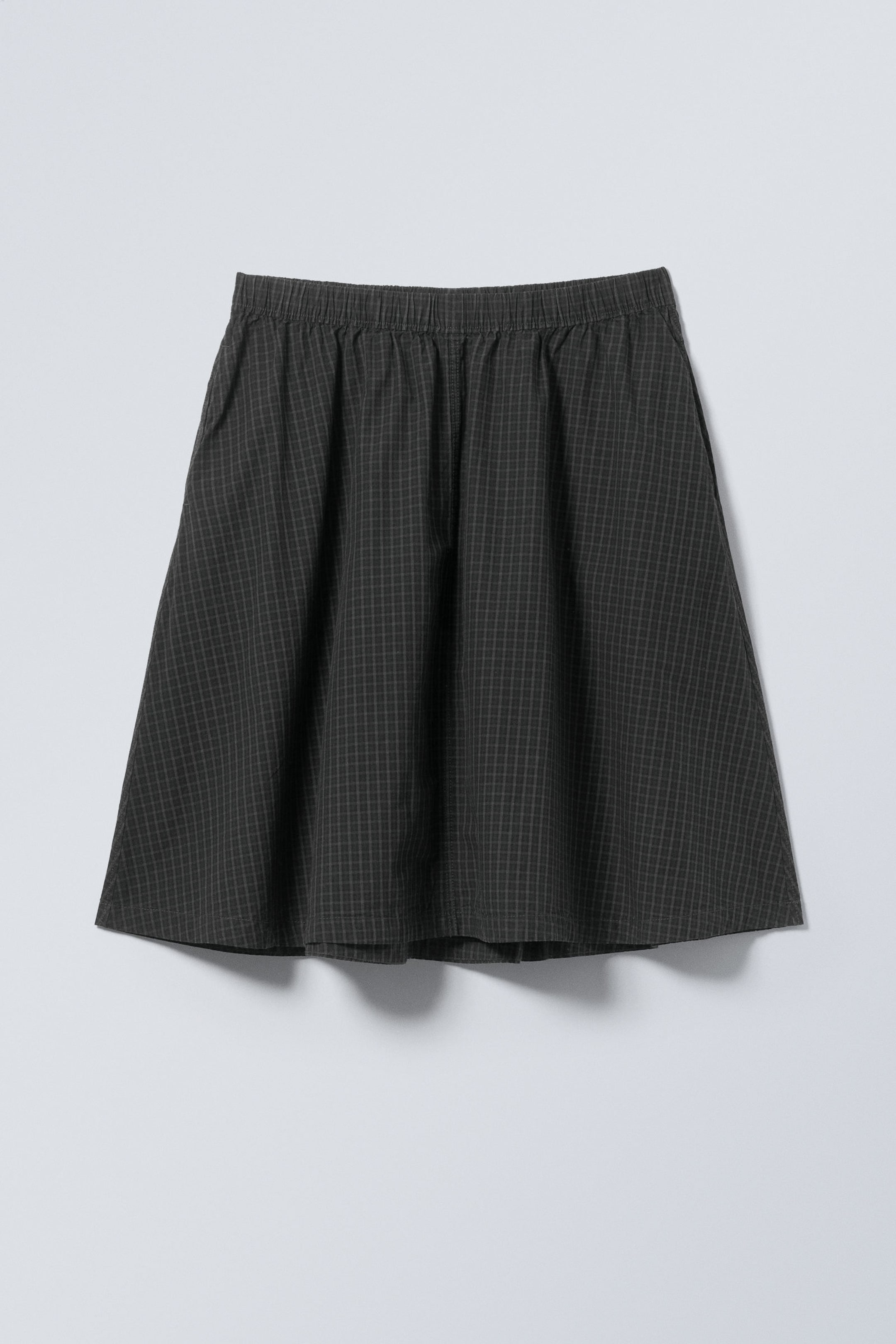 Checked Dark Blue - Cotton Poplin Midi Skirt - 3