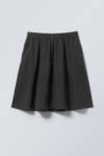 Checked Dark Blue - Cotton Poplin Midi Skirt - 3