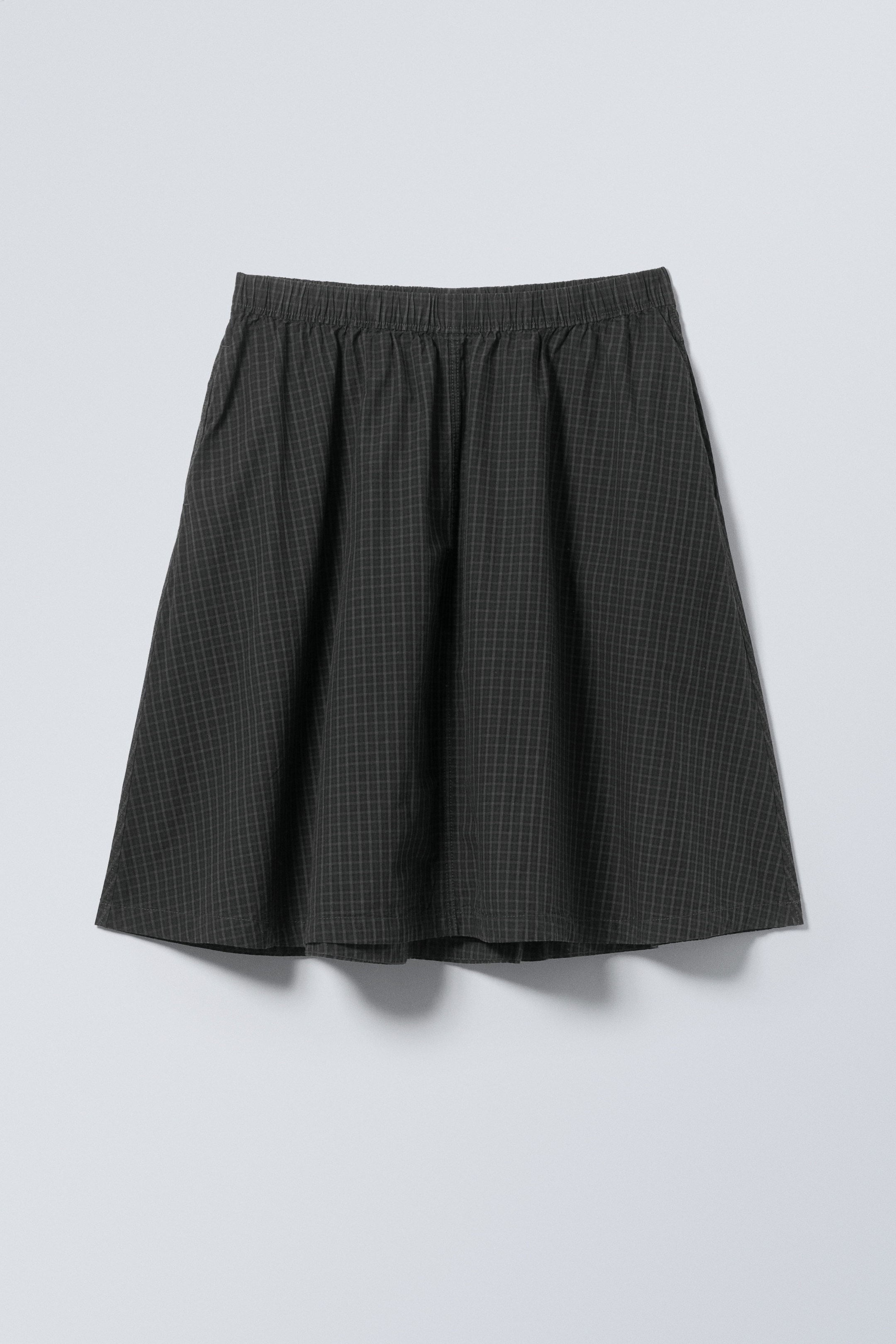 Checked Dark Blue - Cotton Poplin Midi Skirt - 0