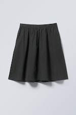Checked Dark Blue - Cotton Poplin Midi Skirt - 0
