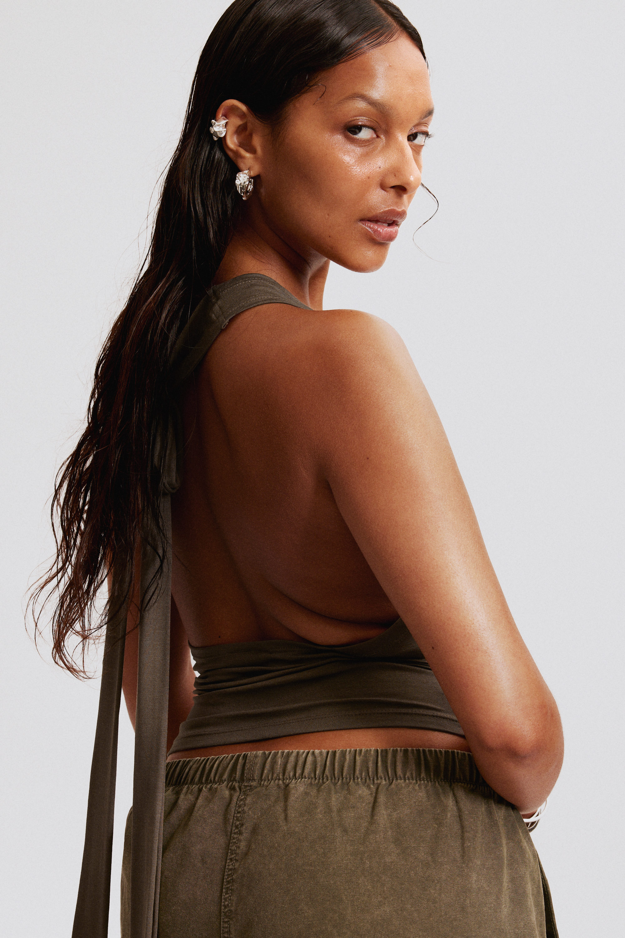 Dark Mole - Waterfall Drape Halter Top - 2