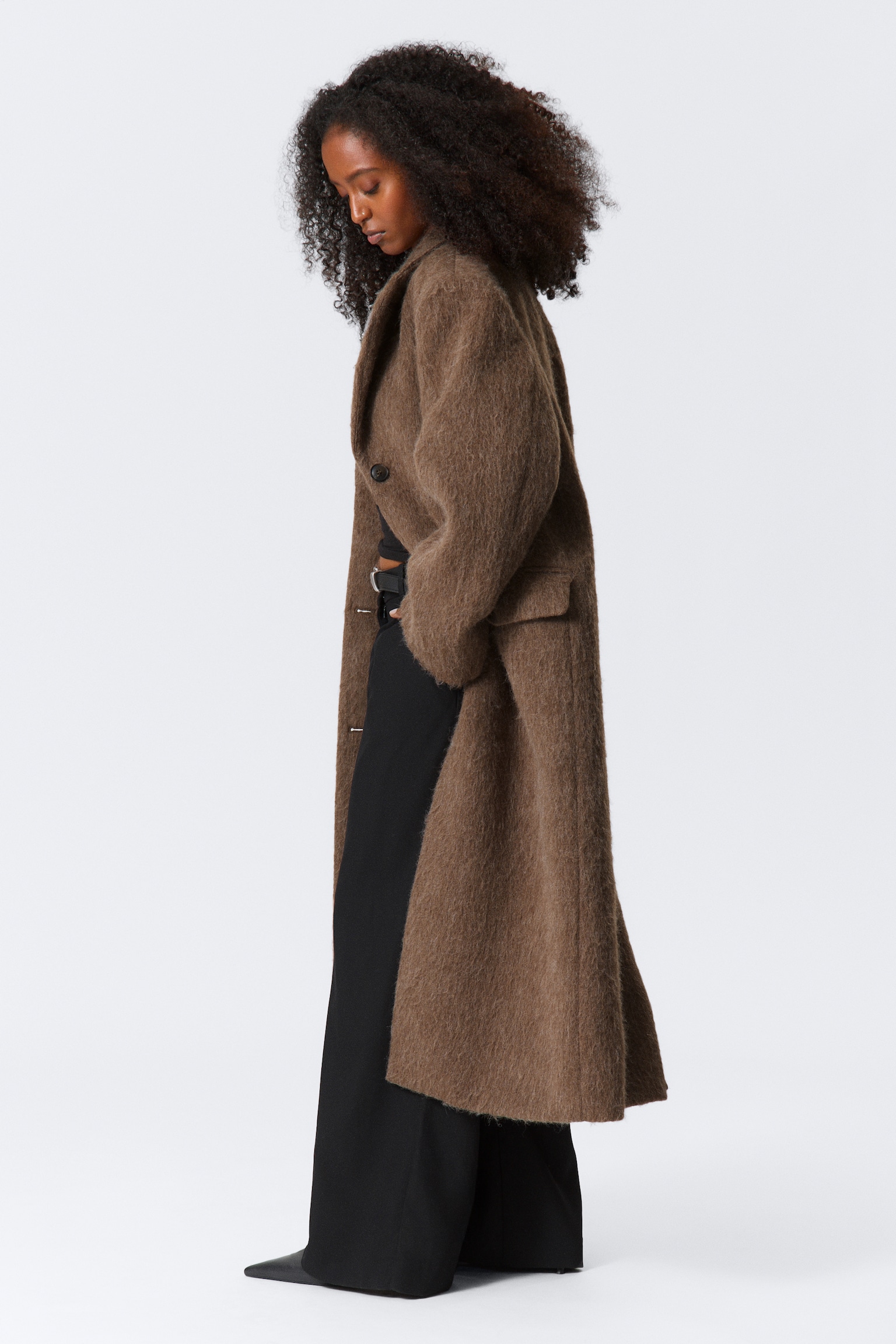PŁASZCZ OVERSIZE Z WEŁNĄ - Hairy Dark Beige/Kraciasty Ciemnobrązowy/Black Jodełka - 3
