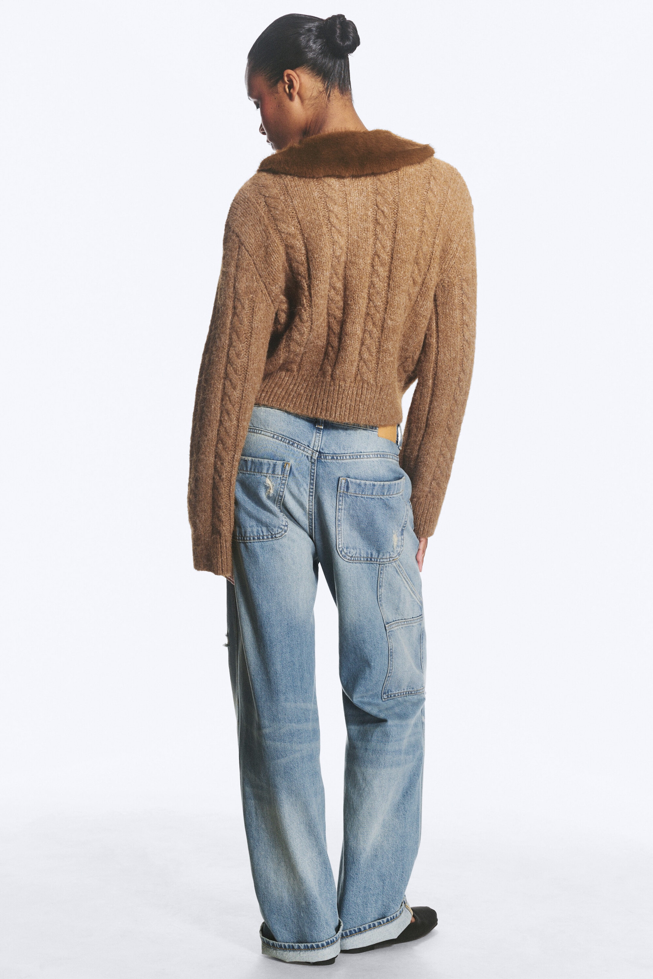 Støvbrun - Strikket cardigan med toveis glidelås - 3